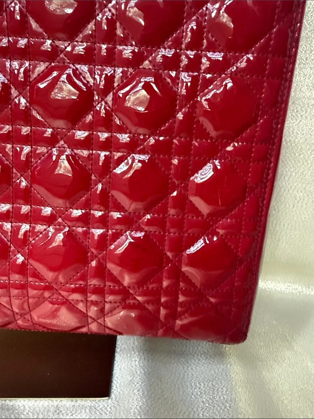 Dior Patent Quilted Tote - Red
